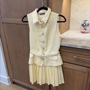 MOTF Cream Tweed Dress with Jeweled Accents